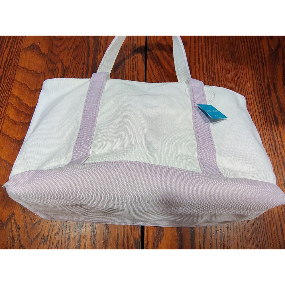West Loop medium Reusable Canvas Tote Bag, Solid White/Purple, 1 Pack super cute